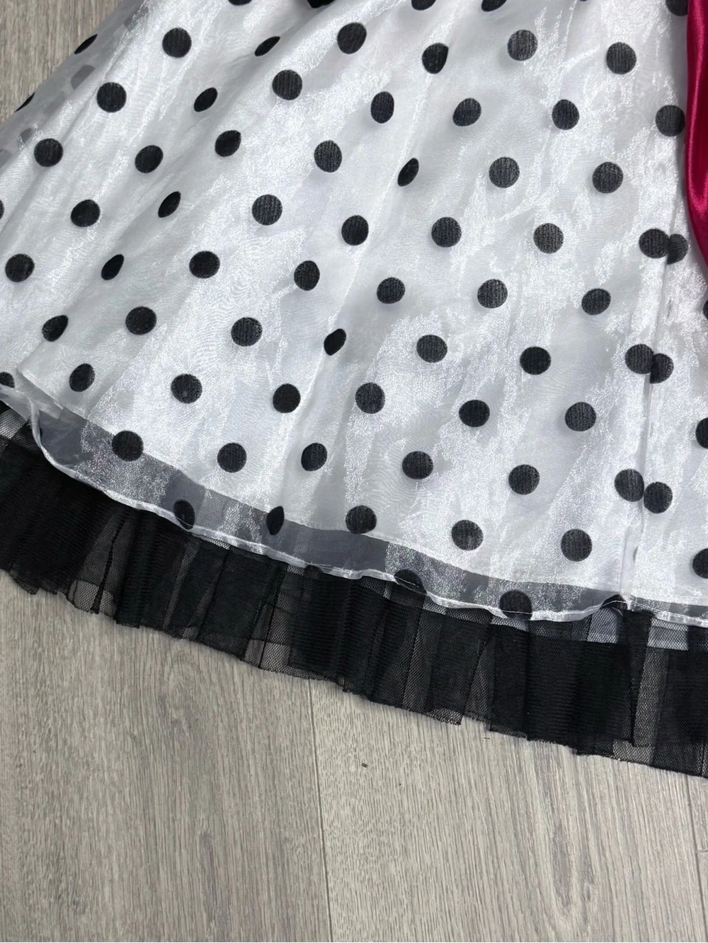 Emily West Black Velvet & White Polka Dot Party Dress with Berry Sash